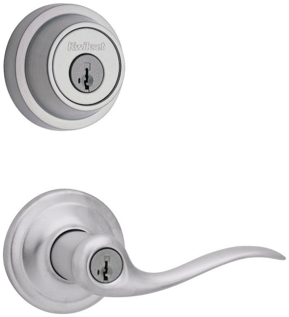 Kwikset 740TNL-660RDT-S Tustin Single Cylinder Keyed Entry Lever Set and Deadbolt Combo with SmartKey from the Contemporary Collection Satin Chrome