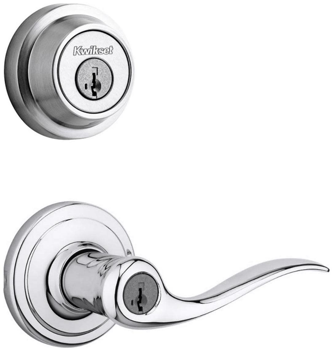 Kwikset 740TNL-660RDT-S Tustin Single Cylinder Keyed Entry Lever Set and Deadbolt Combo with SmartKey from the Contemporary Collection Polished Chrome