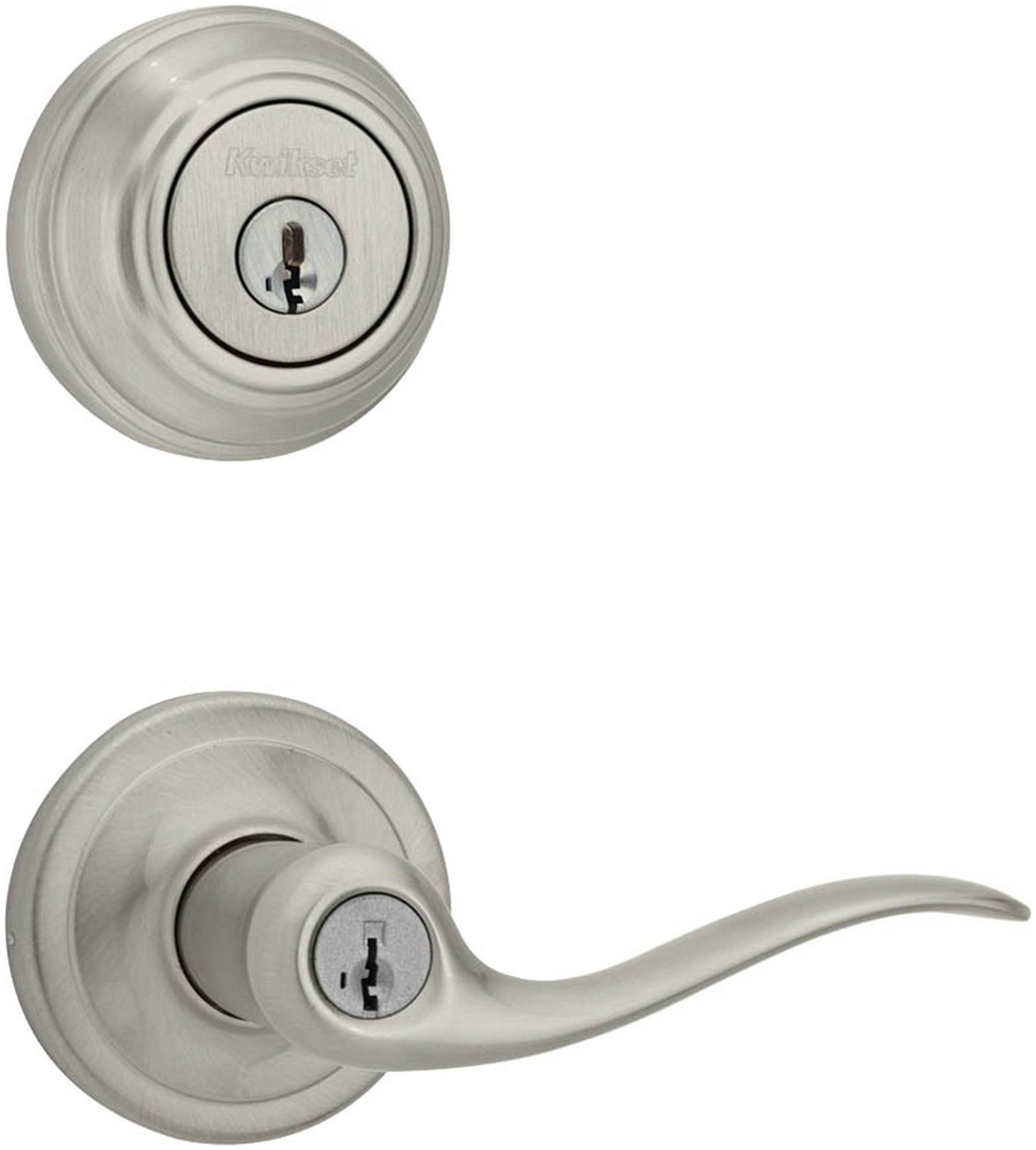 Kwikset 740TNL-980-S Tustin Single Cylinder Keyed Entry Lever Set and Deadbolt Combo with SmartKey from the 980 Series Satin Nickel Door Hardware Door