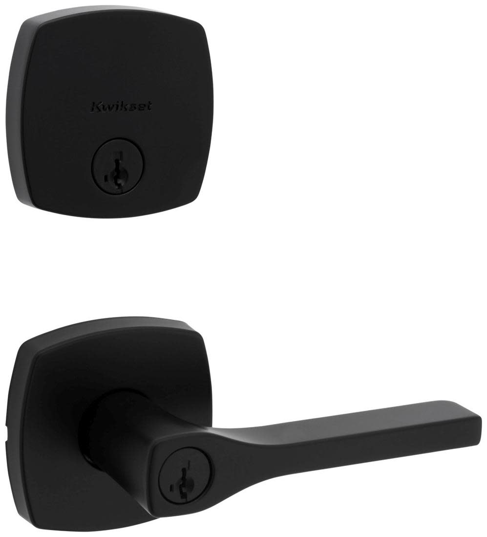 Kwikset 740TPLMDT-258MDT-S Tripoli Single Cylinder Keyed Entry Lever Set and Deadbolt Combo with SmartKey from the Midtown Collection Matte Black Door