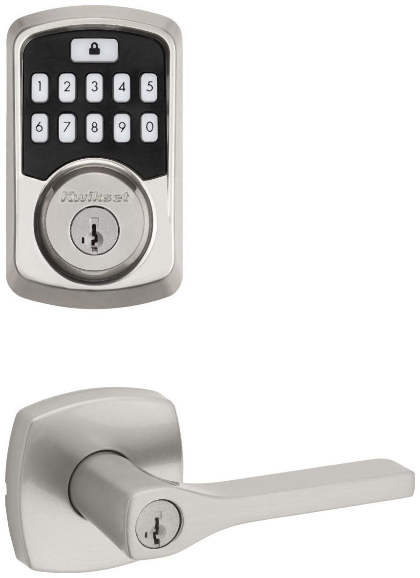 Kwikset 740TPLMDT-942BLE-S Tripoli Single Cylinder Keyed Entry Lever Set and Electronic Keyless Entry Deadbolt Combo Pack with SmartKey from the Aura