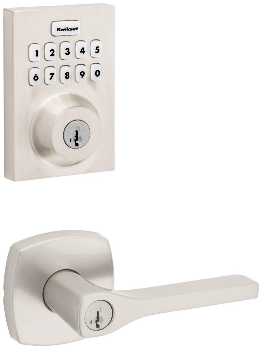 Kwikset 740TPLMDT-620CNTZW700-S Tripoli Single Cylinder Keyed Entry Lever Set and Electronic Keyless Entry Deadbolt Combo Pack with SmartKey from the
