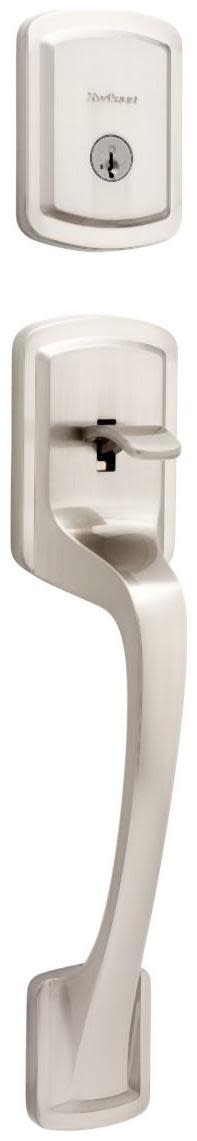 Kwikset 818PGHLIP-S Prague Sectional Single Cylinder Keyed Entry Exterior Pack Handleset with SmartKey and SmartKey Satin Nickel Door Hardware