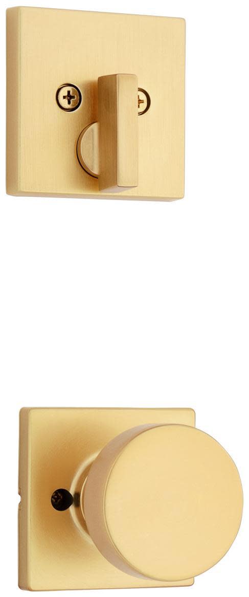 Photos - Door Handle Rose Kwikset 971PSKSQT Pismo Knob Keyed Entry Handleset Interior Pack with Square  Satin Brass Door Hardware Handlesets Keyed 