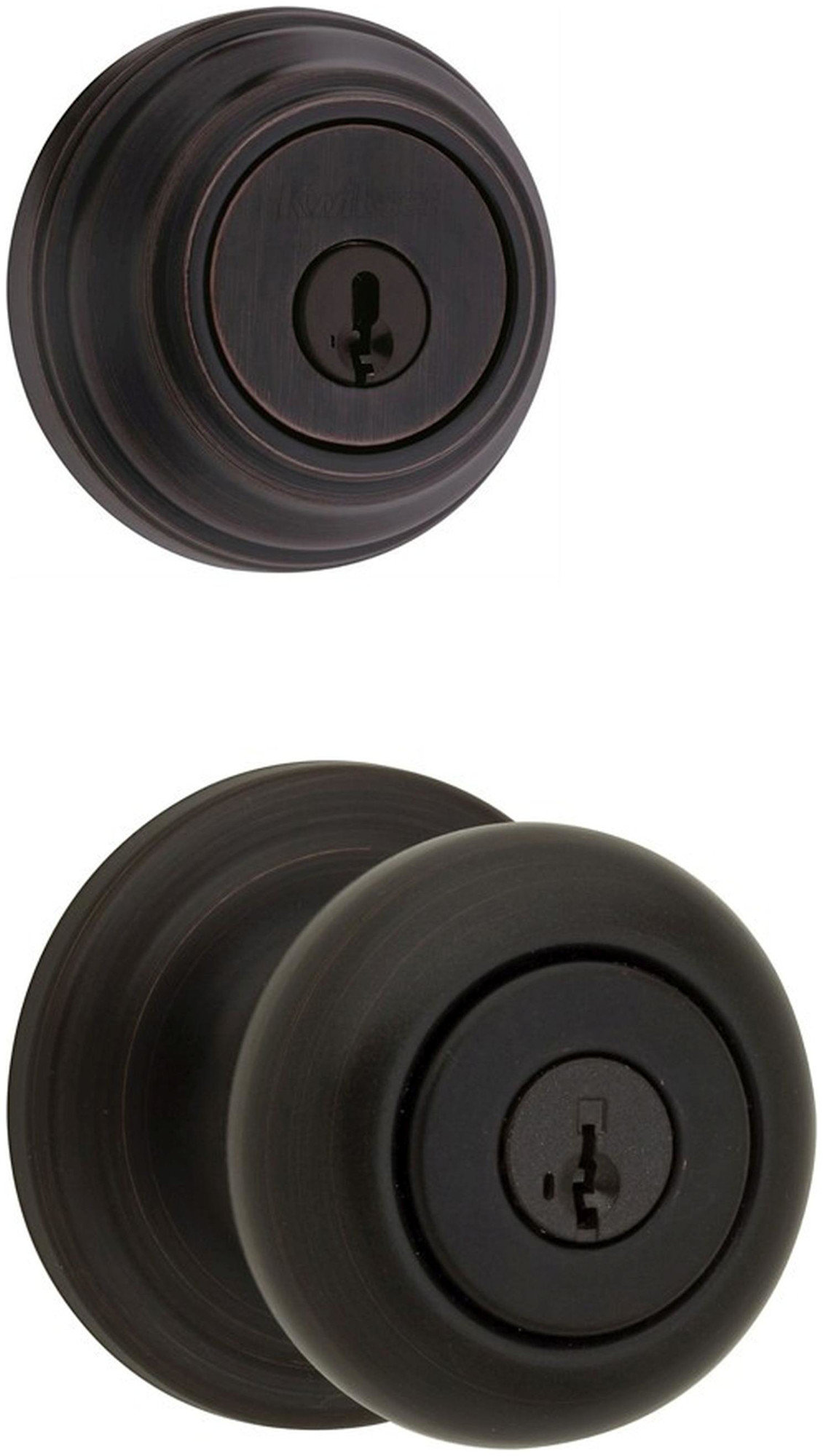 Kwikset CP740J-980-S Juno (Round Rosette) Knob and 980 Deadbolt Combo Pack with SmartKey Venetian Bronze Door Hardware Door Knob Combo Packs Keyed