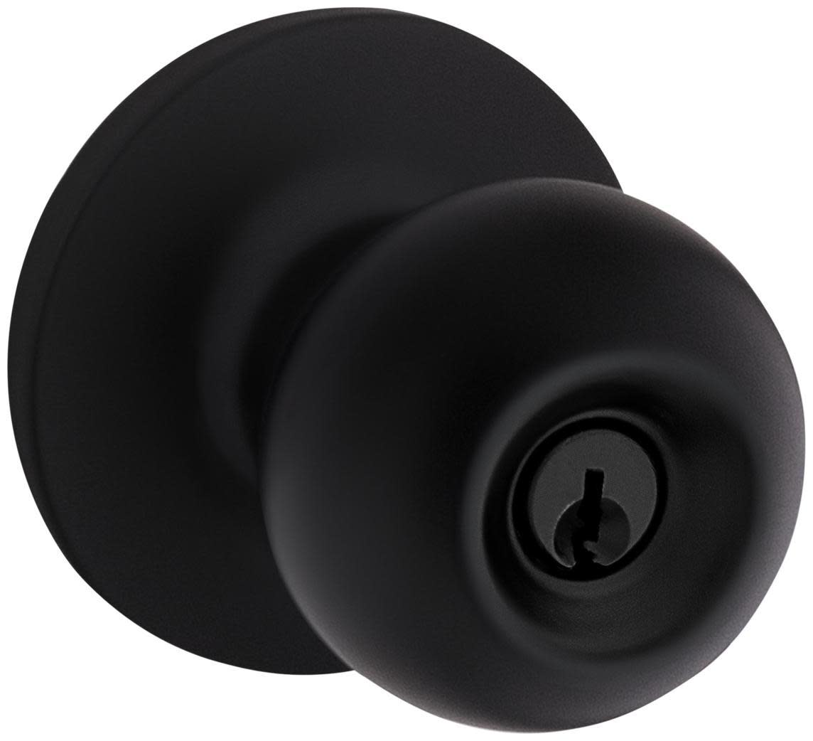 Photos - Door Handle Kwikset SK5000RG Regina Single Cylinder Keyed Entry Door Knob Set with Round Rose from the Safe Lock Collection Matte Black