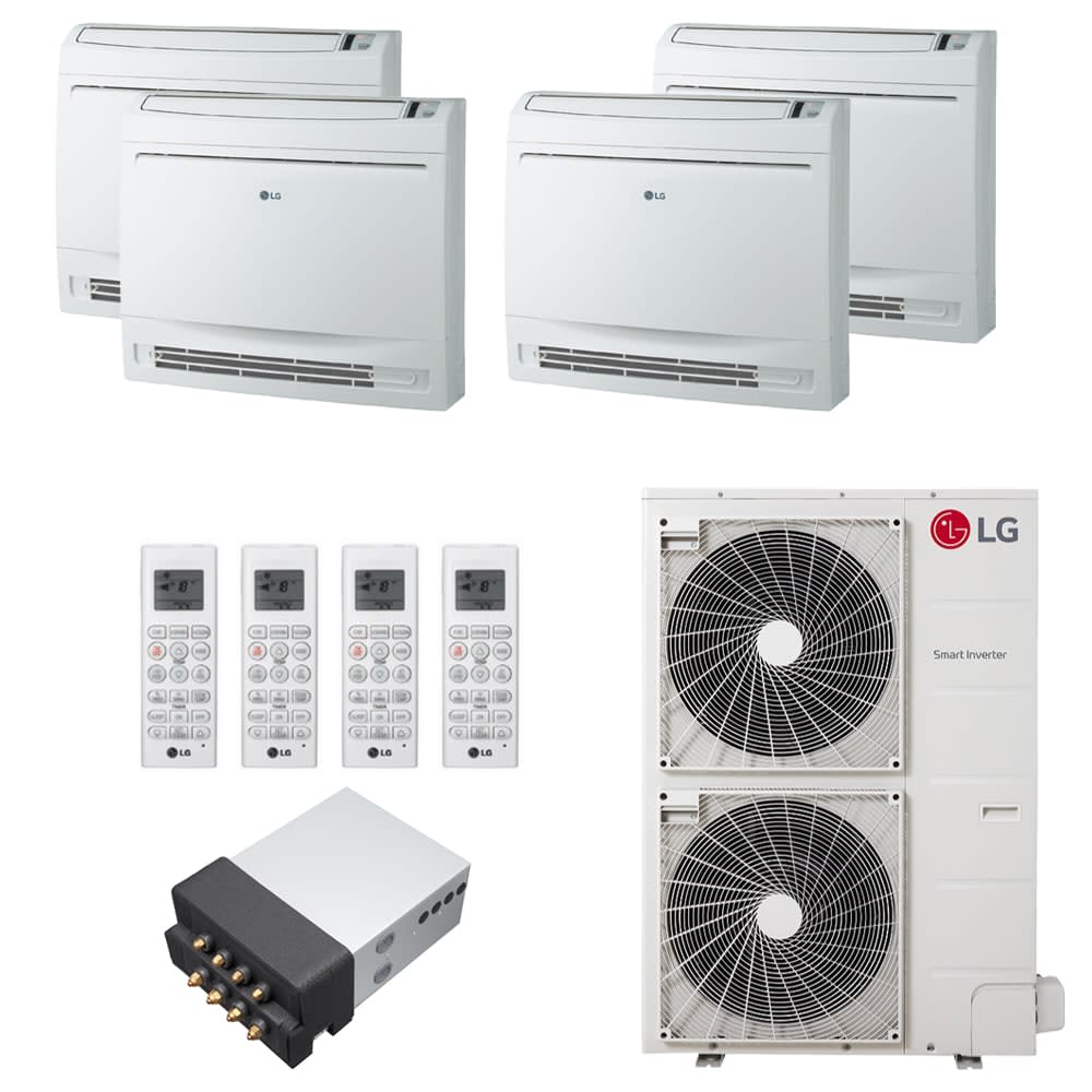 LG KUMXA481A KNUQB09 2-KNUQB12 KNMQB15 48K BTU Cooling / 52.5K BTU Heating 20.5 SEER2 Four Zone Floor Console Mini Split System with (1) 9K (2) 12K