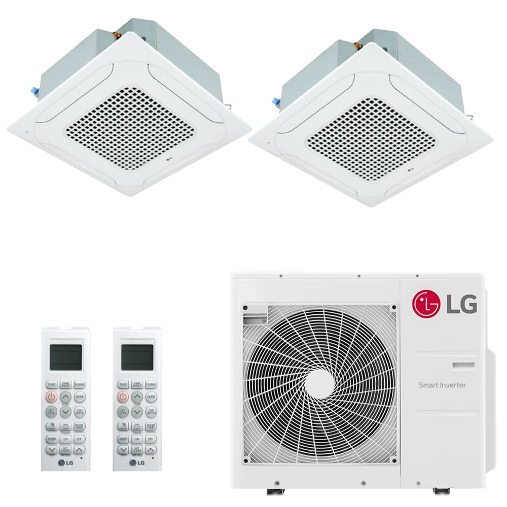 LG KUMXB361A 2-KNUDB181A 32.8K BTU Cooling / 36K BTU Heating 21.5 SEER2 Two Zone Ceiling Cassette Mini Split System with (2) 18K BTU Indoor Units