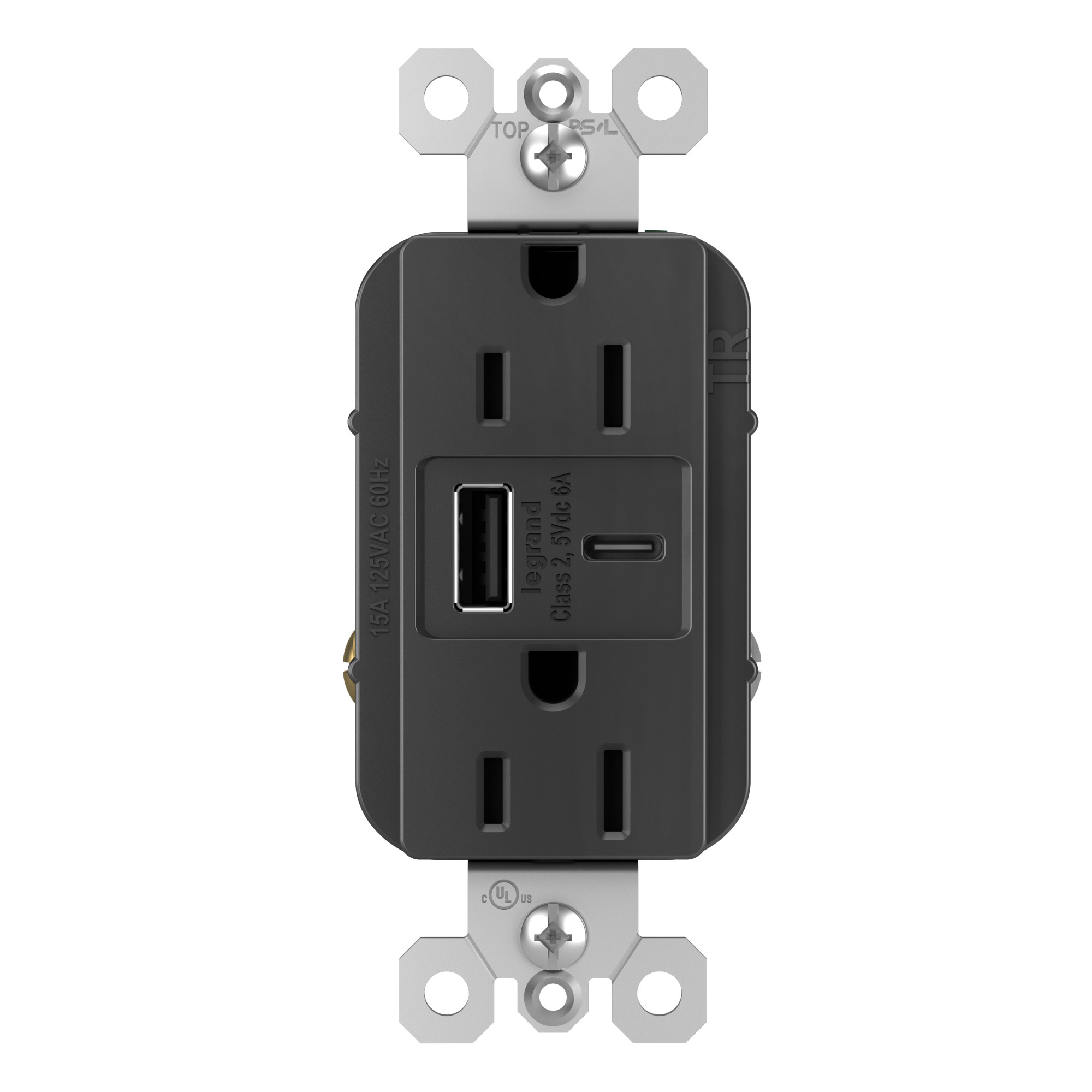 Photos - Socket Legrand R26USBAC6 radiant 6 Ampere Tamper Resistant Electrical Outlet with Ultra-Fast USB-A and USB-C Charging Ports Black W 
