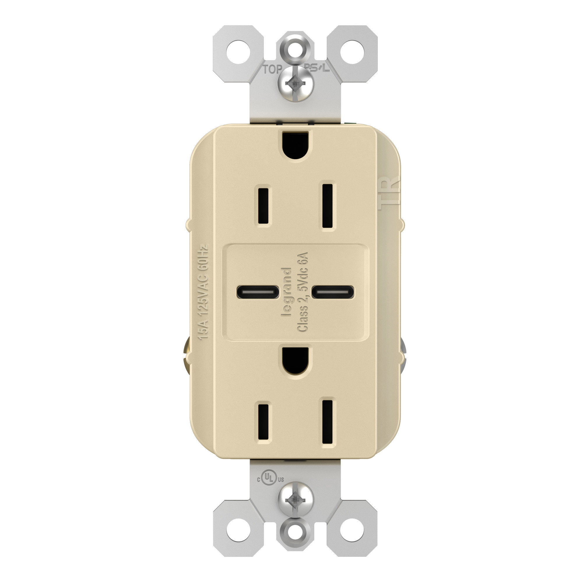 Photos - Socket Legrand R26USBCC6 radiant 6 Ampere Tamper Resistant Electrical Outlet with Ultra-Fast USB-C Charging Ports Ivory Wall Contro 