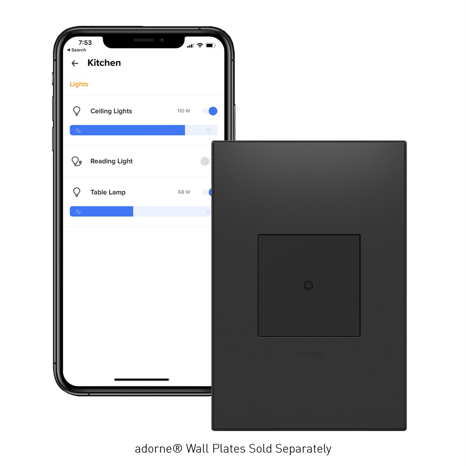 Photos - Household Switch Legrand WNAL101 adorne with Netatmo Single Pole/3-Way/Multi-Location Smart Light Switch Wall Control Graphite Wall Controls 