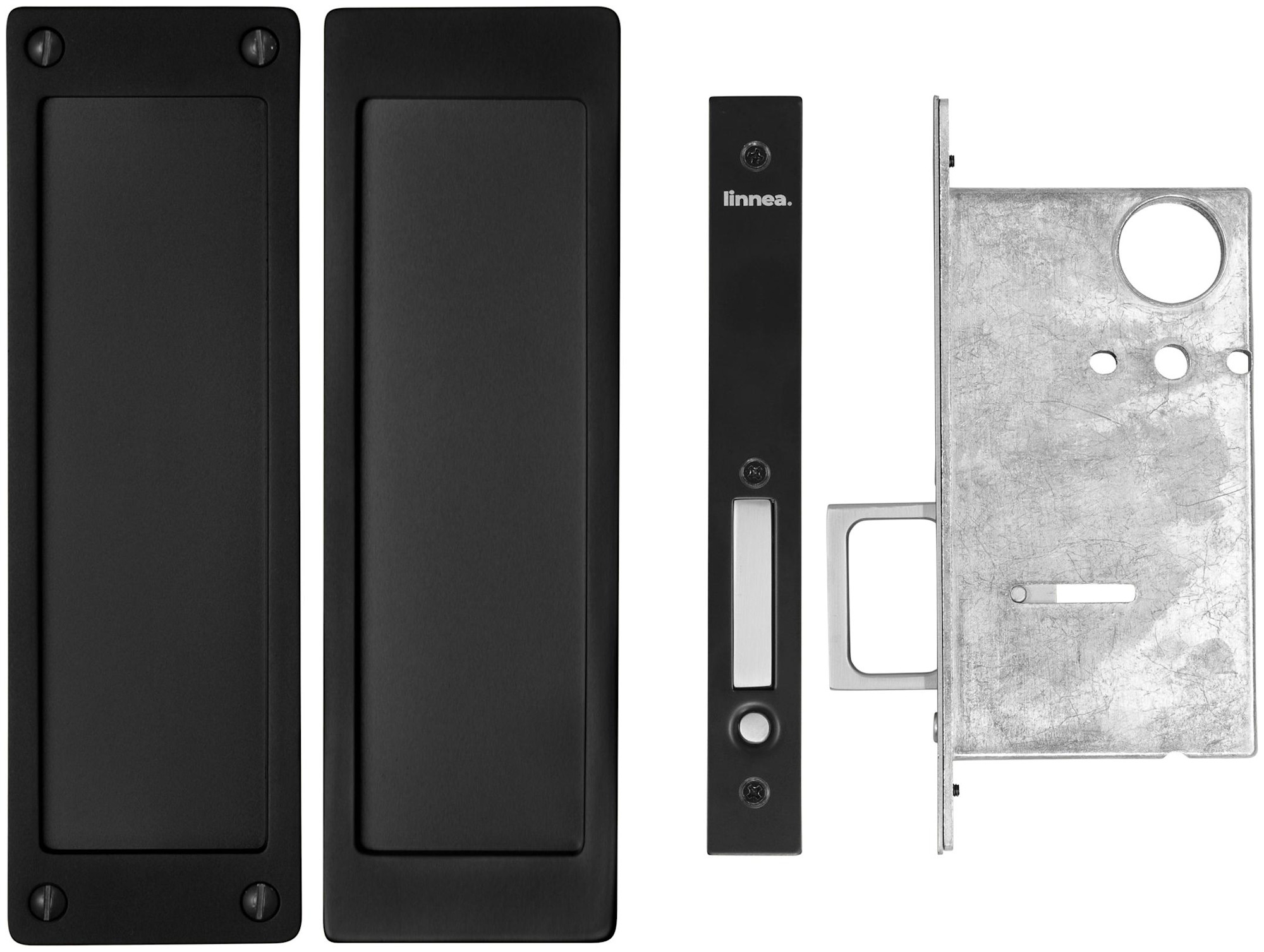Photos - Door Lock Hardware Linnea PL190S-FD-00 Rectangular Passage Mortise Pocket  Satin Black Sliding Door  Pocket Door  Lock 