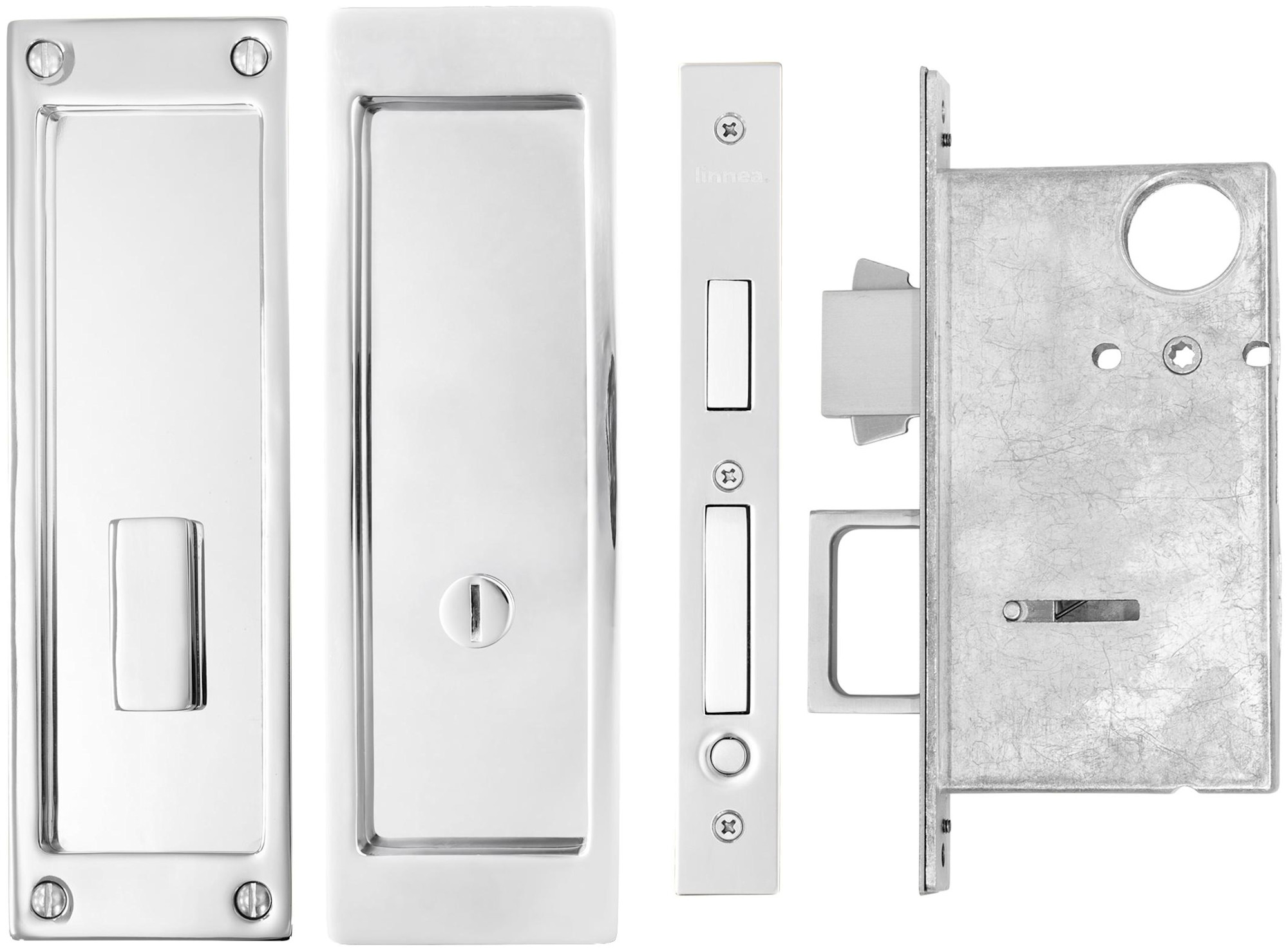 Photos - Door Lock Hardware Linnea PL190S-PR-ST Rectangular Privacy Mortise Pocket  Polished Stainless Steel Sliding Door  Pocket Door 
