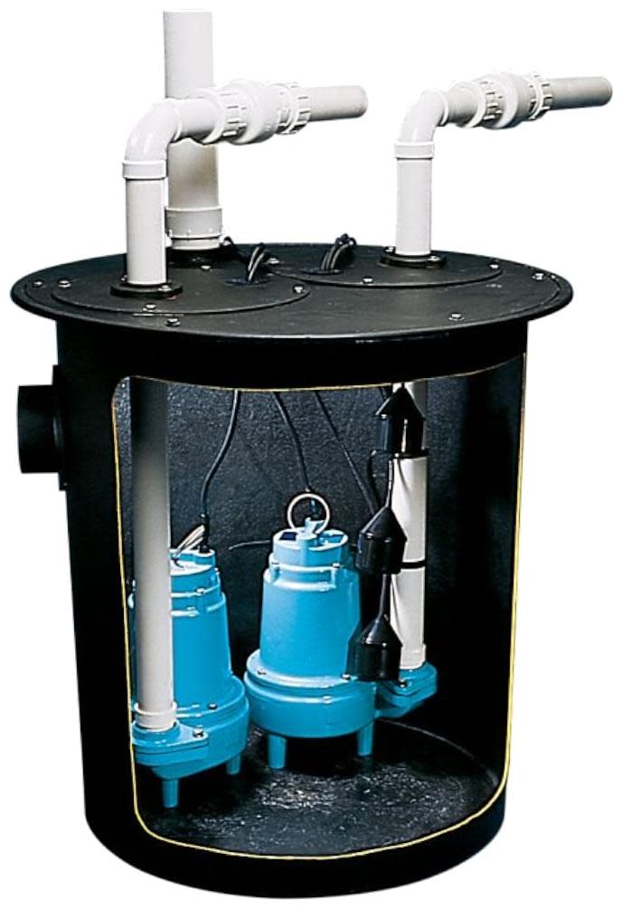 Little Giant 14940699 10S-DPLX - 1/2 HP Cast Iron Pre-Packaged Duplex Sewage Pump (10SC-CIM) System with PB Tether Floats (24" x 36" - Structural Foam
