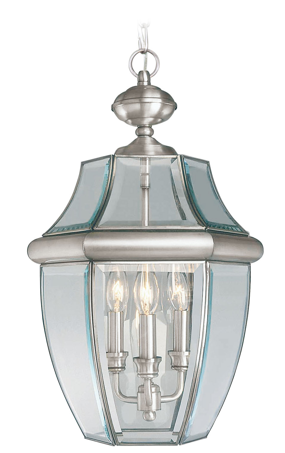 Photos - Floodlight / Street Light NICKEL Livex Lighting 2355 Monterey 3 Light Outdoor Pendant Brushed  Outdoor Lighting Pendants Lantern 2355-91 