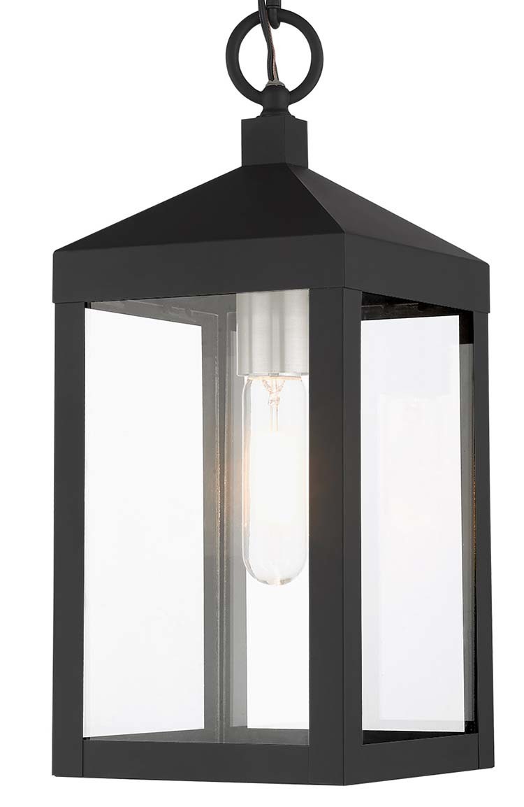 Photos - Floodlight / Street Light Wide Livex Lighting 20591 Nyack Single Light 6"  Outdoor Mini Pendant Black with Brushed Nickel Cluster Outdoor Lighting Pend 