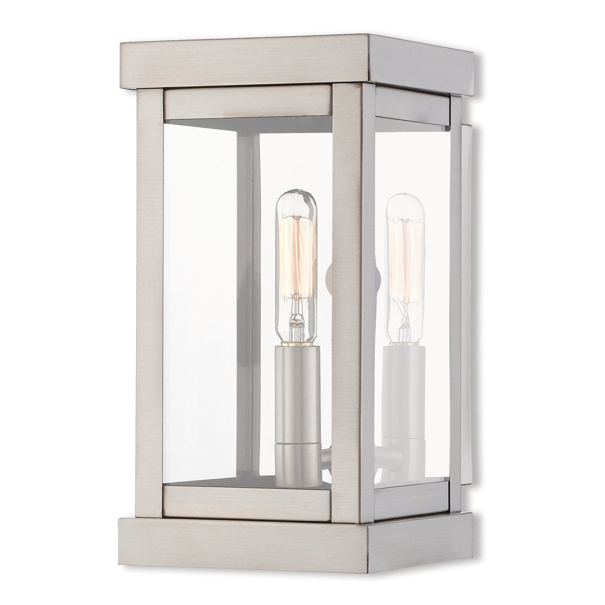 Photos - Floodlight / Street Light Livex Lighting 20701 Hopewell Single Light 9" Tall Outdoor Wall Sconce with Glass Panel Shades Brushed Nickel Outdoor Lighti