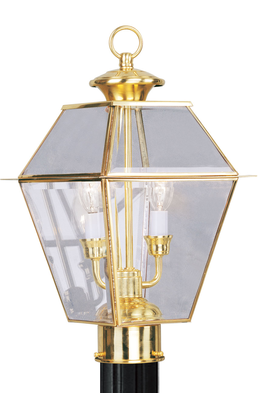 Photos - Floodlight / Street Light Livex Lighting 2284 Westover 2 Light 16-1/2" High Outdoor Single Head Post Light with Clear Glass Shade Polished Brass Outdo