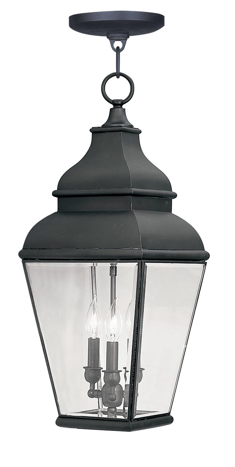 Photos - Floodlight / Street Light Livex Lighting 2597 Exeter 3 Light 10" Wide Taper Candle Outdoor Pendant with Clear Glass Shade Bronze Outdoor Lighting Pend