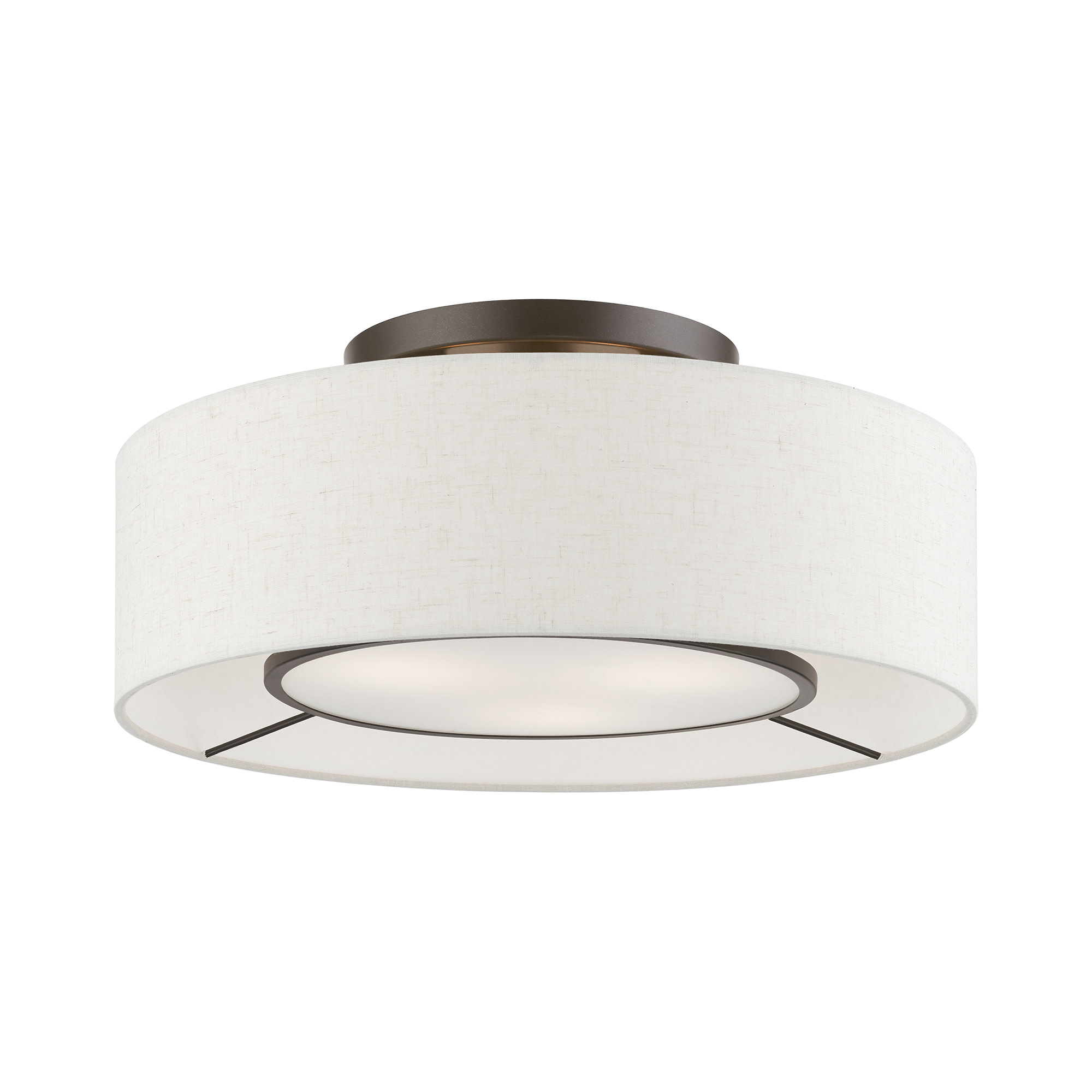 Photos - Chandelier / Lamp Livex Lighting 40143 Ellsworth 3 Light 17" Wide Flush Mount Drum Ceiling Fixture Brushed Nickel / Shiny White Accents Indoor