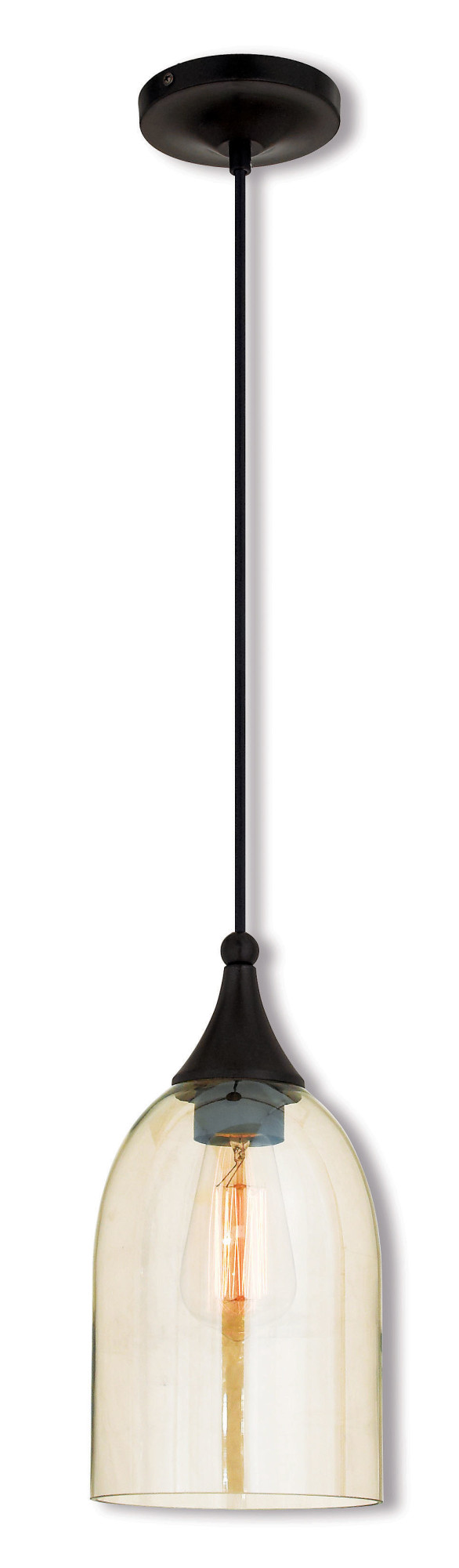 Photos - Chandelier / Lamp Livex Lighting 40632 Art Glass 1 Light Mini Pendant with Glass Shade English Bronze Indoor Lighting Pendants 40632-92