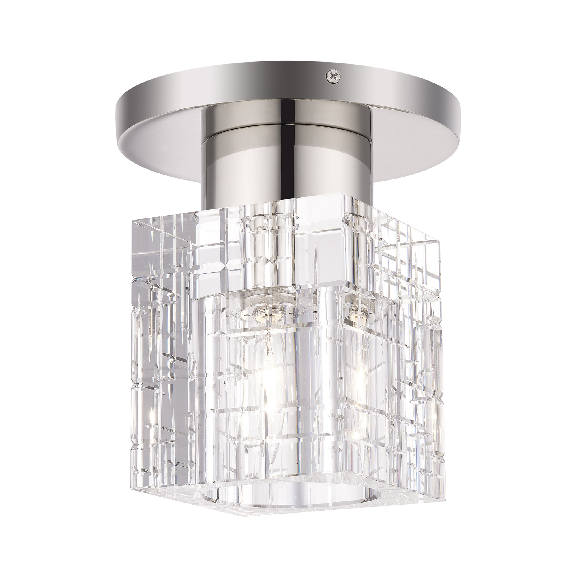 Photos - Chandelier / Lamp Livex Lighting 46180 Rotterdam 7" Wide Semi-Flush Square Ceiling Fixture Polished Nickel Indoor Lighting Ceiling Fixtures Se