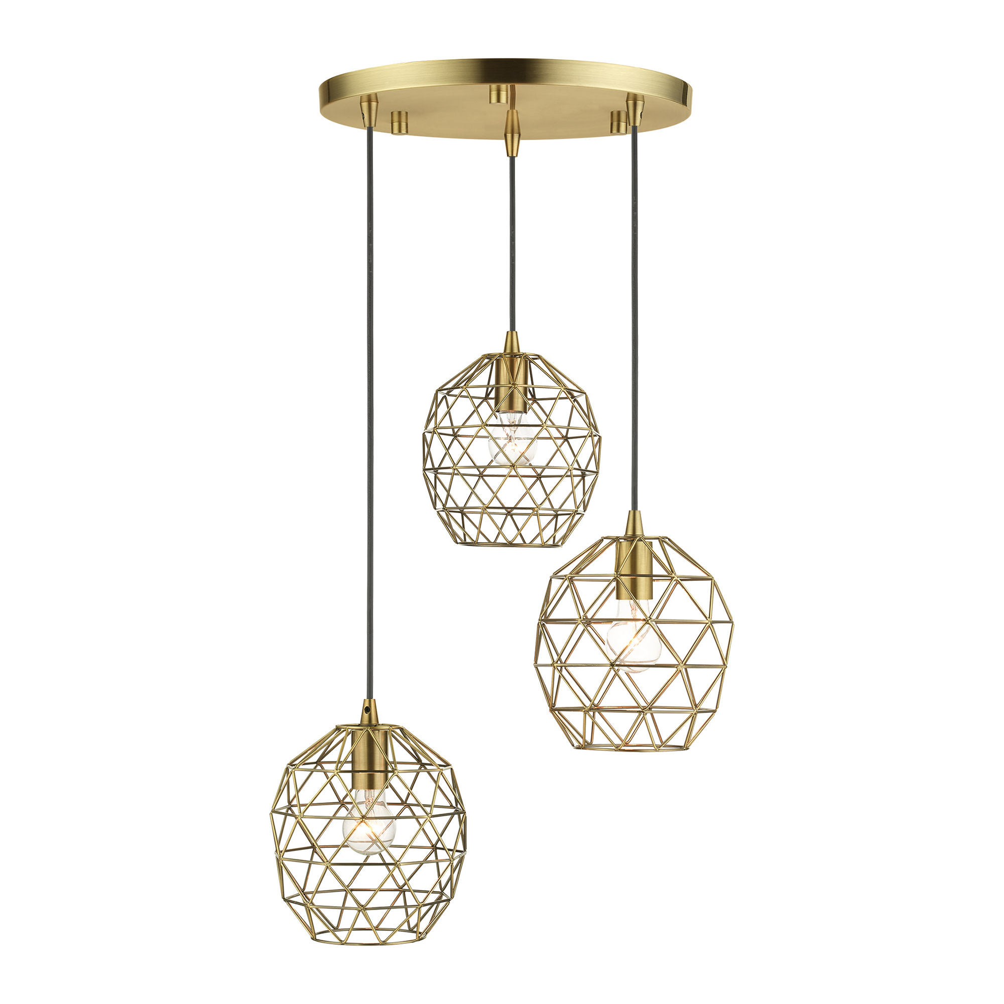 Photos - Chandelier / Lamp Wide Livex Lighting 46593 Geometrix 3 Light 20"  Multi Light Pendant Antique Brass Indoor Lighting Pendants 46593-01 