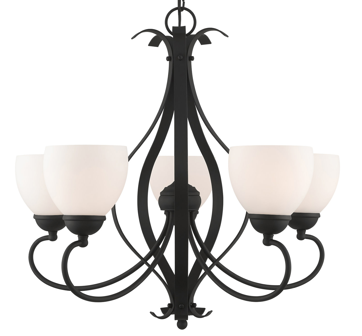 Photos - Chandelier / Lamp UP3D Livex Lighting 4765 Brookside Satin White Glass Up Lighting 1 Tier Chandelier with 5 Lights Black Indoor Lighting Chandelier 