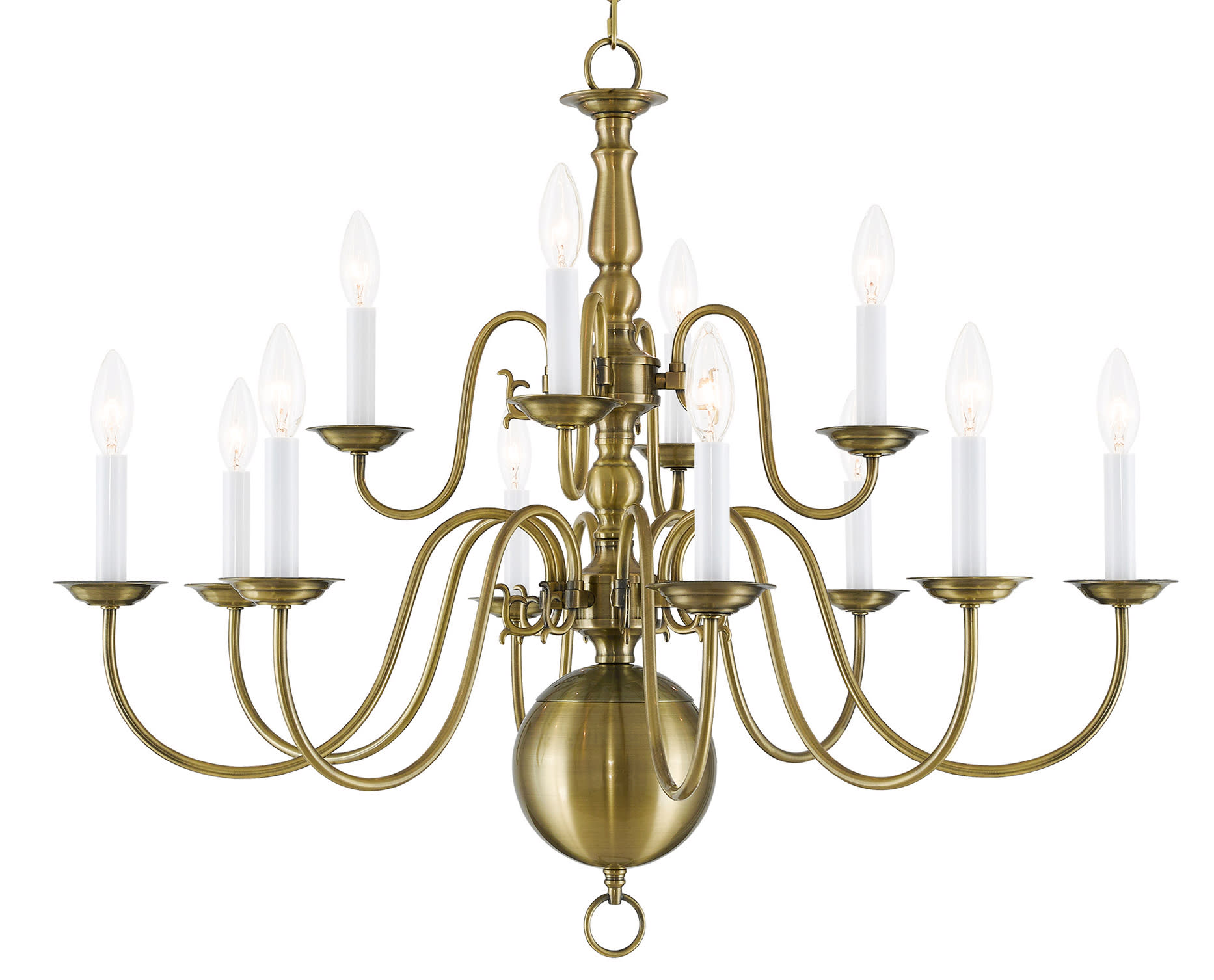Photos - Chandelier / Lamp Livex Lighting 5014 Williamsburg 12 Light 2 Tier Chandelier Antique Brass Indoor Lighting Chandeliers 5014-01