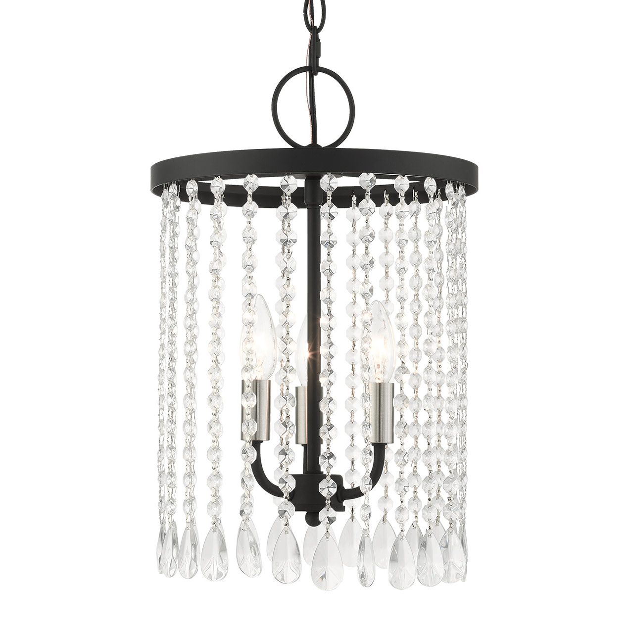 Photos - Chandelier / Lamp Livex Lighting 51060 Elizabeth 3 Light 11" Wide Crystal Pendant Black Indoor Lighting Pendants 51060-04