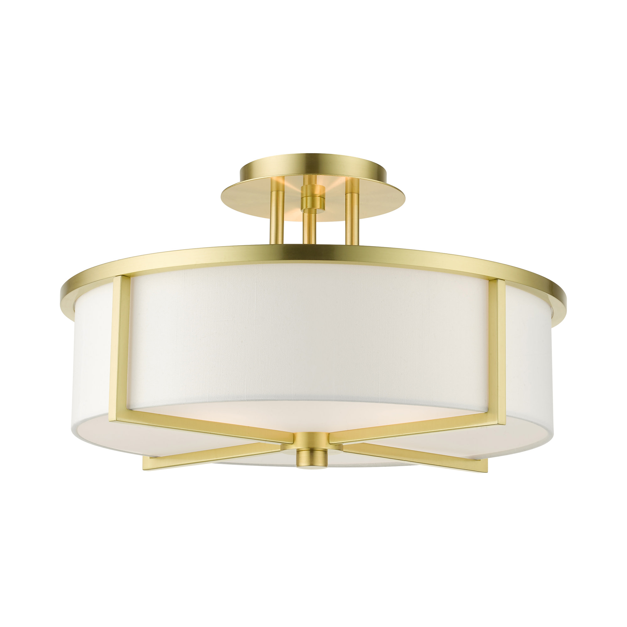 Photos - Chandelier / Lamp Wide Livex Lighting 51074 Wesley 3 Light 16"  Semi-Flush Drum Ceiling Fixture Satin Brass Indoor Lighting Ceiling Fixtures Se 