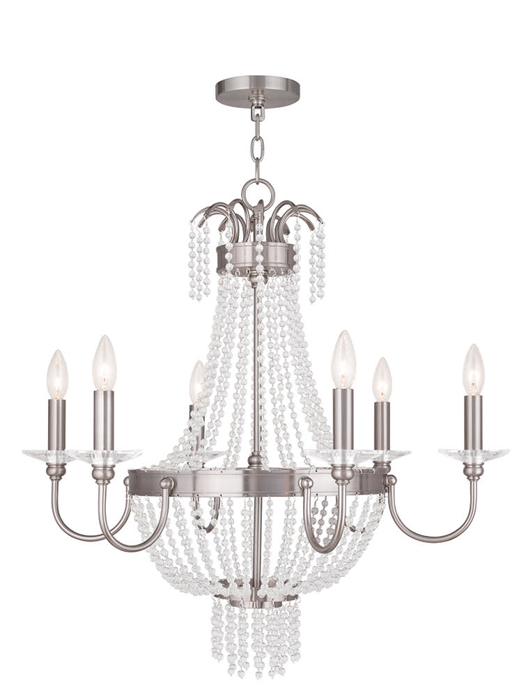 Photos - Chandelier / Lamp NICKEL Livex Lighting 51846 Valentina 6 Light 1 Tier Chandelier Brushed  Indoor Lighting Chandeliers 51846-91 