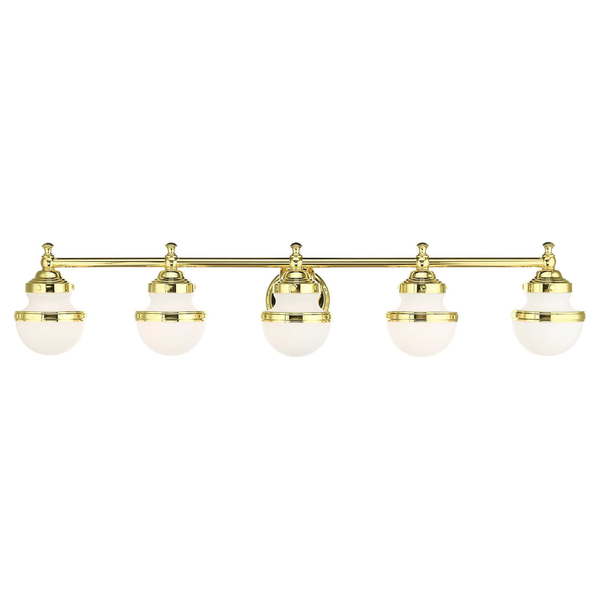 Photos - Chandelier / Lamp Livex Lighting 5715 Oldwick 5 Light 42" Wide Vanity Light with White Shade Polished Brass Indoor Lighting Bathroom Fixtures