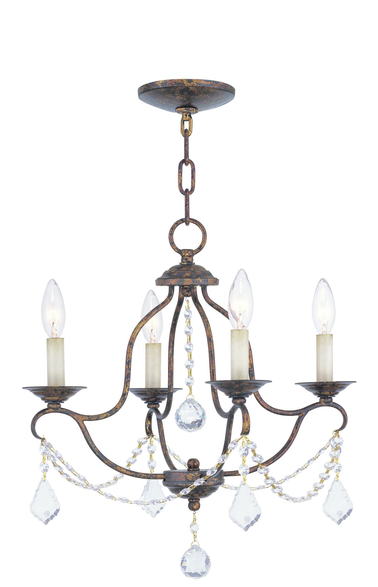 Photos - Chandelier / Lamp Chesterfield Livex Lighting 6424  4 Light 1 Tier Chandelier with Crystal Accents Venetian Golden Bronze Indoor Lighting Chand 
