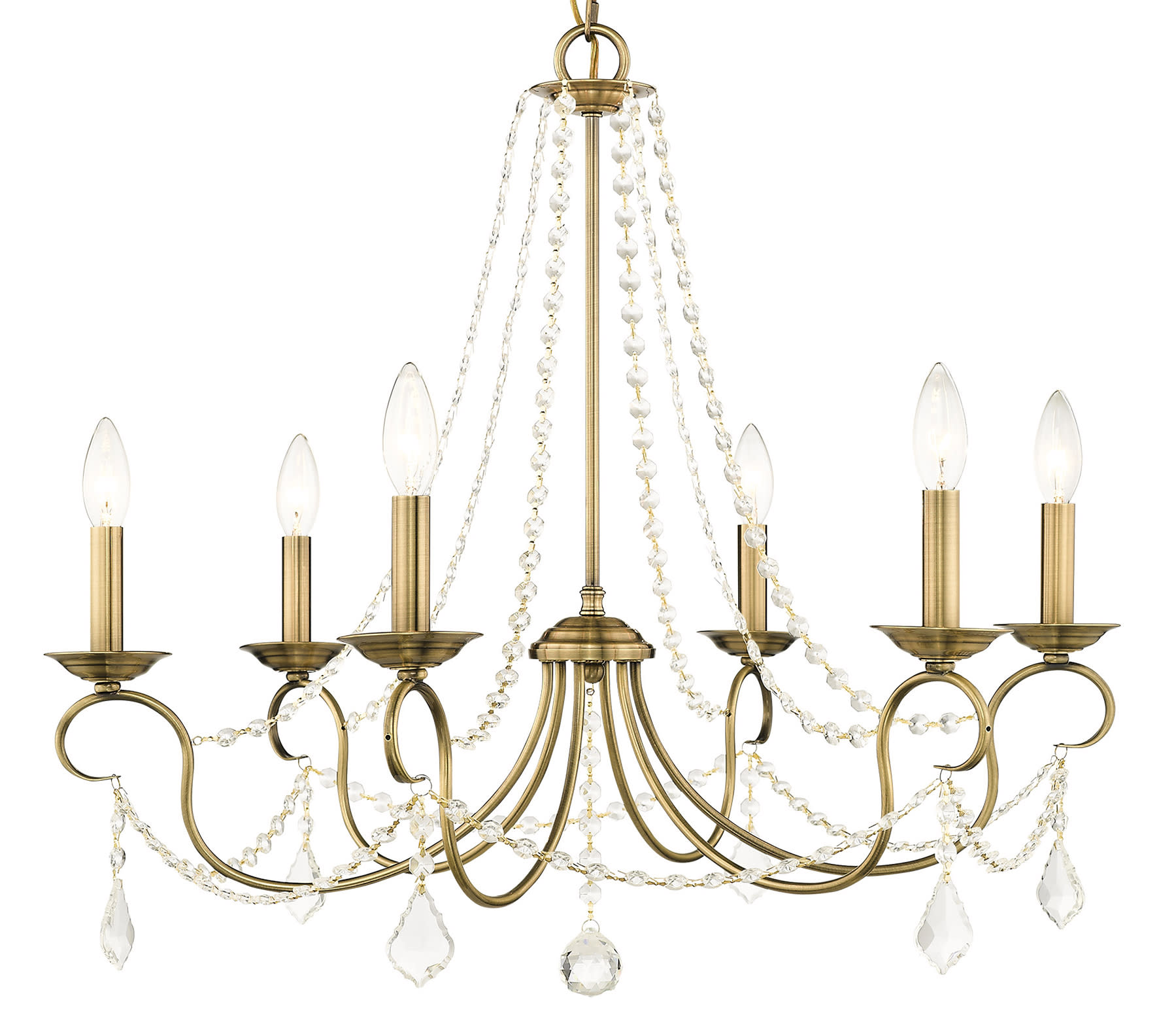 Photos - Chandelier / Lamp Livex Lighting 6516 Pennington 6 Light 1 Tier Chandelier with Crystal Accents Antique Brass Indoor Lighting Chandeliers 6516