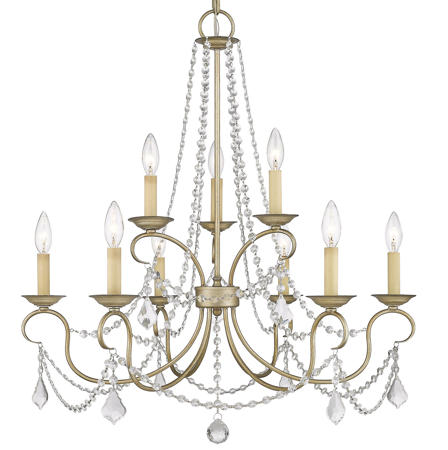 Photos - Chandelier / Lamp Livex Lighting 6519 Pennington 9 Light 2 Tier Chandelier with Crystal Accents Antique Silver Leaf Indoor Lighting Chandelier