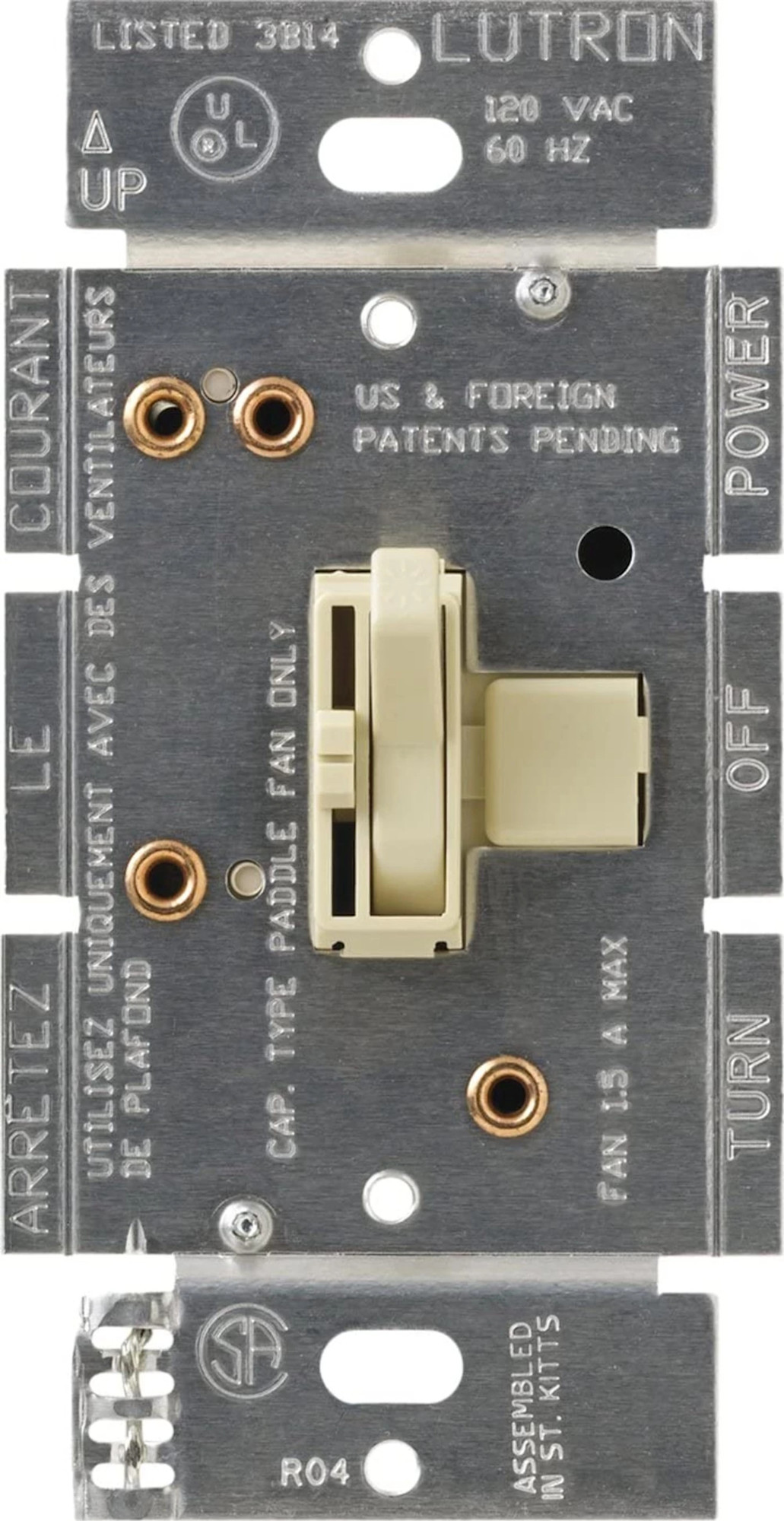 Lutron AYFSQ-F Ariadni 120 Volt 1.5 Ampere Quiet 3-Speed Single Pole/3-Way Ceiling Fan Control Switch Ivory Lighting Accessories and Parts Ceiling Fan