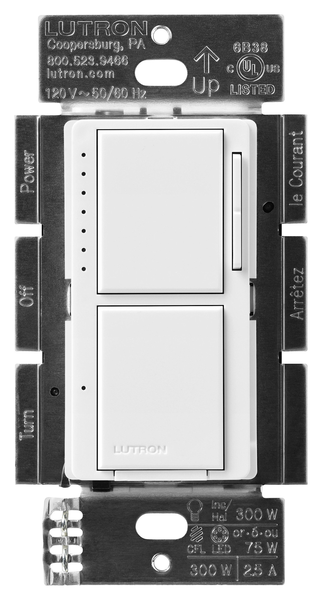 Photos - Household Switch Lutron MACL-L3S25H Maestro LED+ Dual Dimmer and Switch 75W LED Bulbs Single Pole White Wall Controls Dimmers MACL-L3S25H-WH 