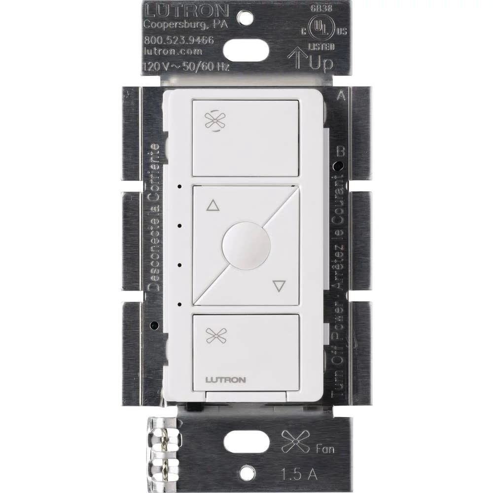 Lutron PD-FSQN Caseta Original Smart Fan Speed Control Switch 4-Speed 1.5A Fan Neutral Required 120V White Lighting Accessories and Parts Ceiling
