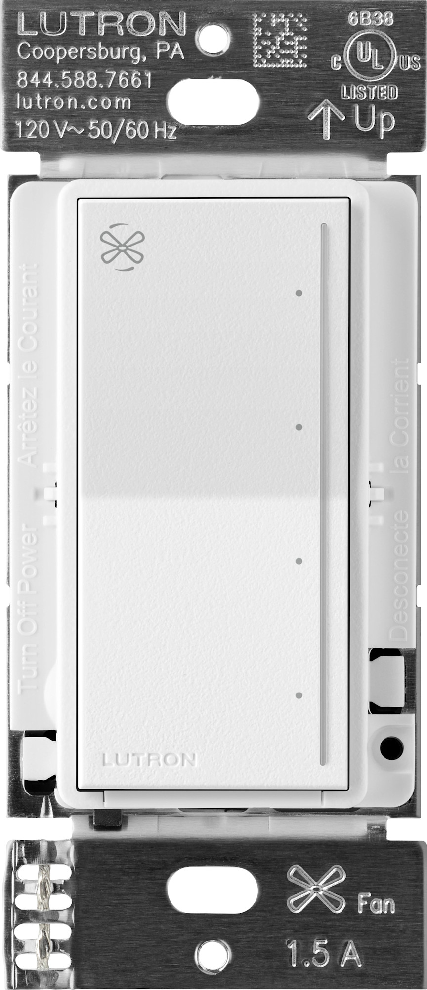 Lutron ST-FSQ-N Sunnata Touch Fan Control 4-Speed 1.5A Paddle Fan AC Motor Single Pole Neutral Required 120V Snow White Wall Controls Dimmers