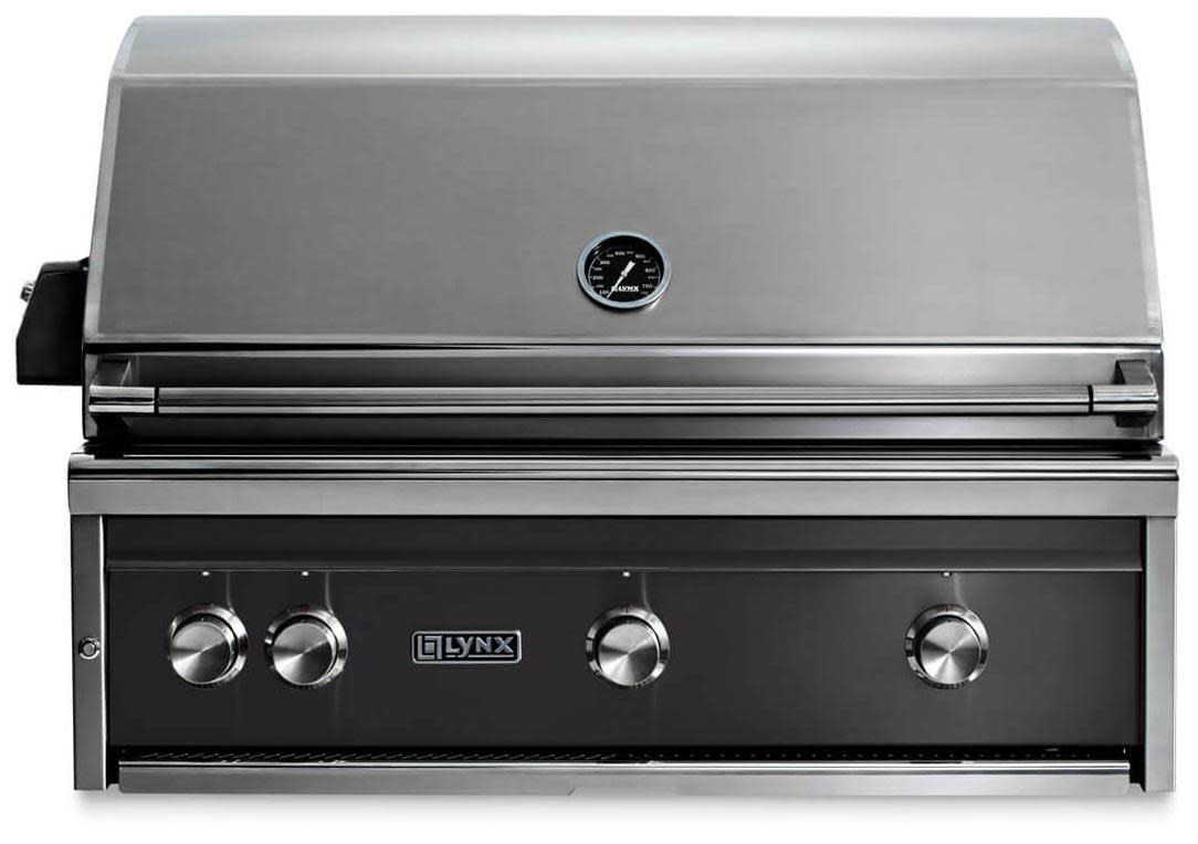Lynx L36TROBNG 36 inch Professional Built-In Gas Grill with 935 sq. in. Cooking Area, 73000 Total BTU, 1 Trident Infrared Burner , 2 Ceramic Burners, Dual Position Rotisserie, Halogen Lighting (Obsidian, Natural Gas)