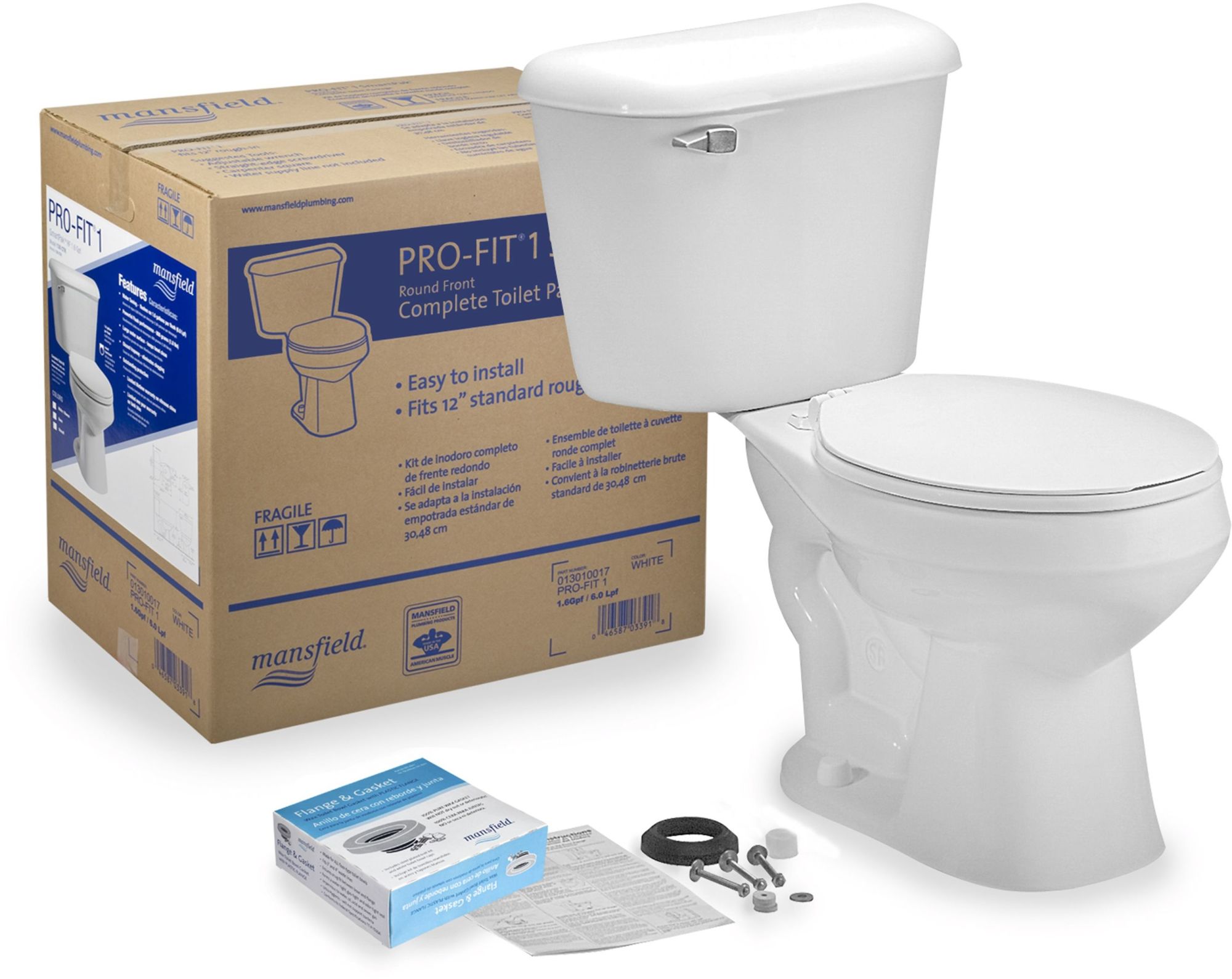 Photos - Toilet Mansfield 130CTK Pro-Fit 1.6 GPF Two-Piece Round  Complete Kit White s and Bidets s Two-Piece Round  