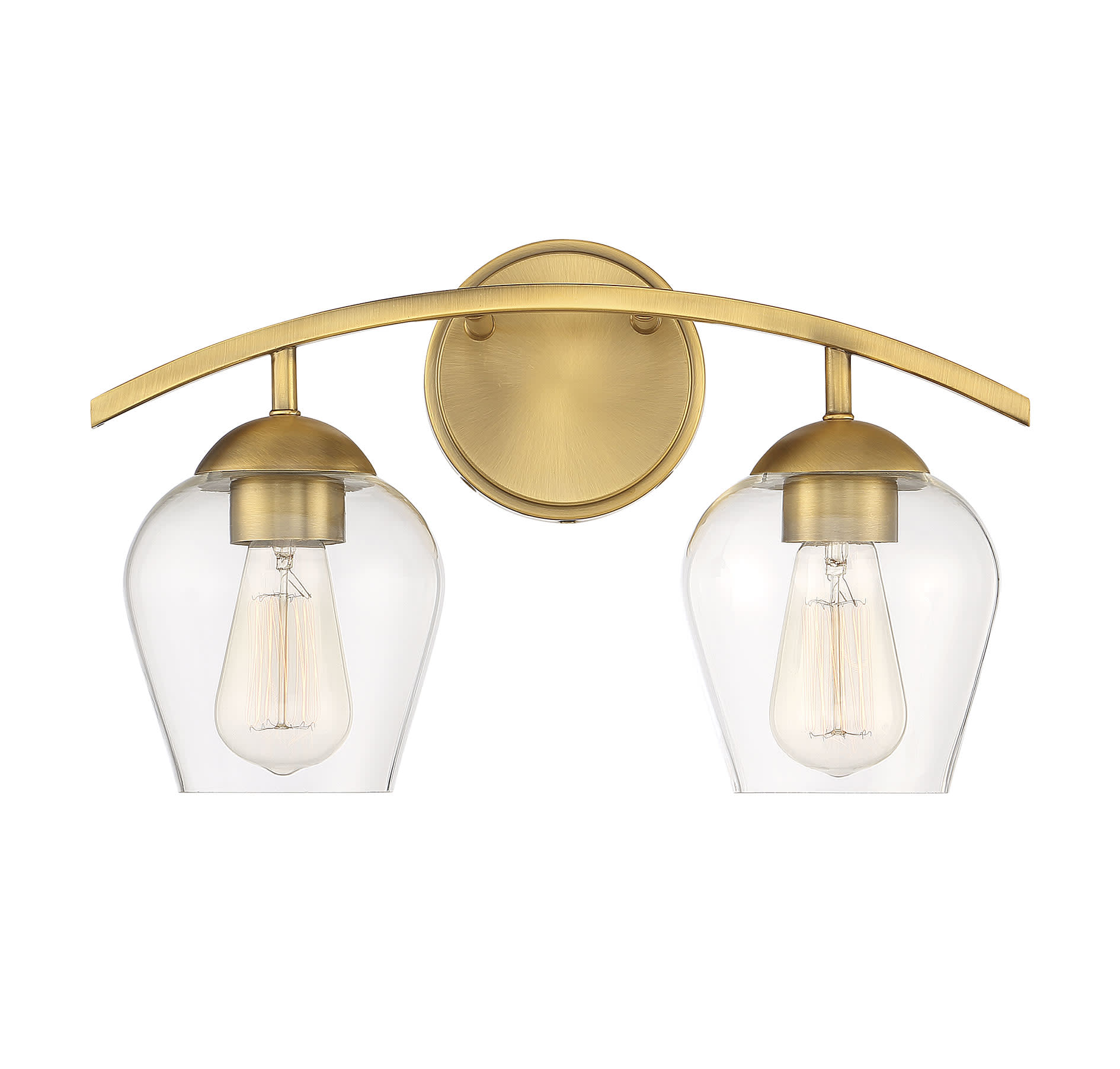 Photos - Chandelier / Lamp Meridian M80031 2 Light 16" Wide Bathroom Vanity Light with Clear Glass Shades Natural Brass Indoor Lighting Bathroom Fixtur 