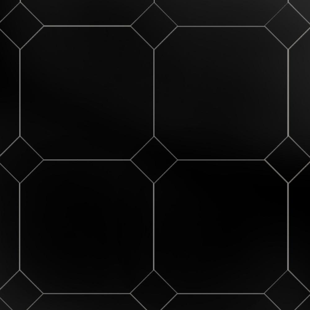 Merola Tile KVV13OM Monocolor Octagon - 12" x 12" Geometric Floor and Wall Tile - Matte Visual - Sold by Carton (10.6 SF/Carton) Nero with Taco Nero
