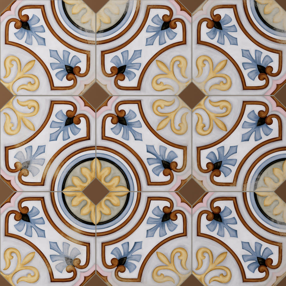Merola Tile KVV8OVD Vaudeville Octagon - 8" x 8" Mosaic Floor and Wall Tile - Matte Visual - Sold by Carton (11.25 SF/Carton) Deco Diglas with Taco