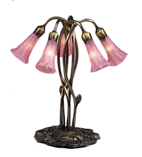 Photos - Chandelier / Lamp Tiffany Meyda  15925 Stained Glass /  Table Lamp from the Lilies Collection Pink Lamps Specialty Lamps Arc Lamps 