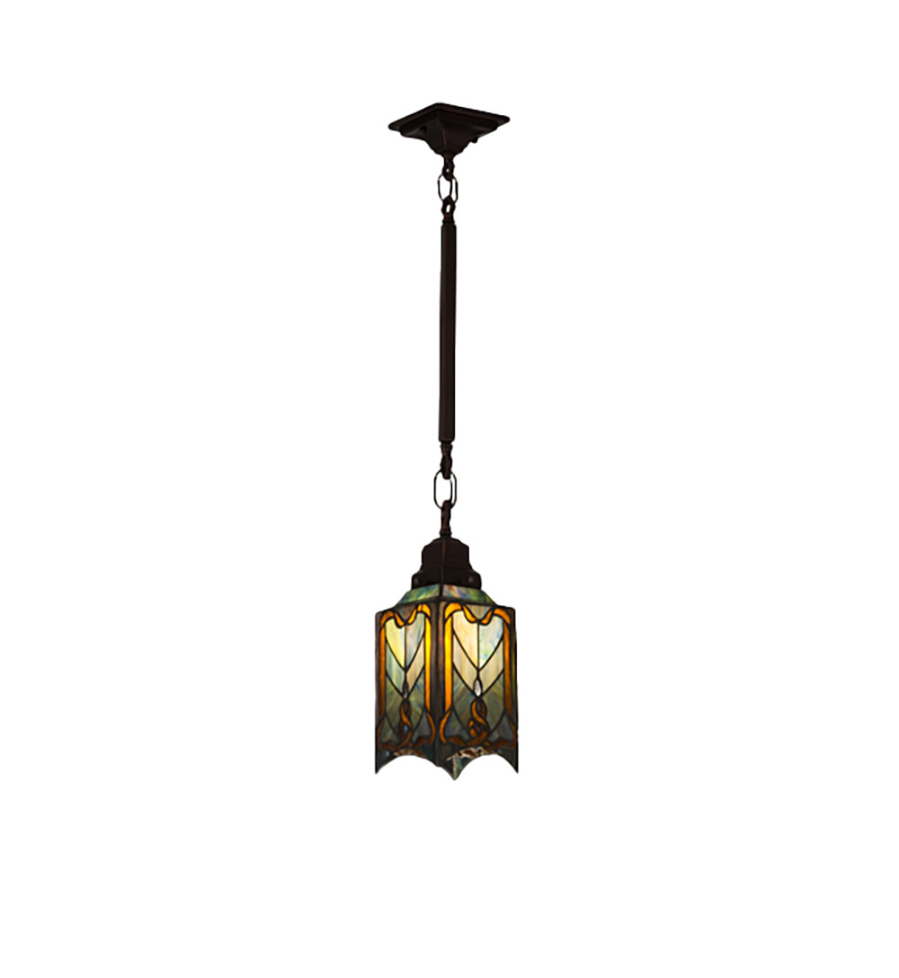Meyda Tiffany 49124 Stained Glass / Tiffany Foyer Pendant from the Cottage Mission Collection Tiffany Glass Indoor Lighting Pendants