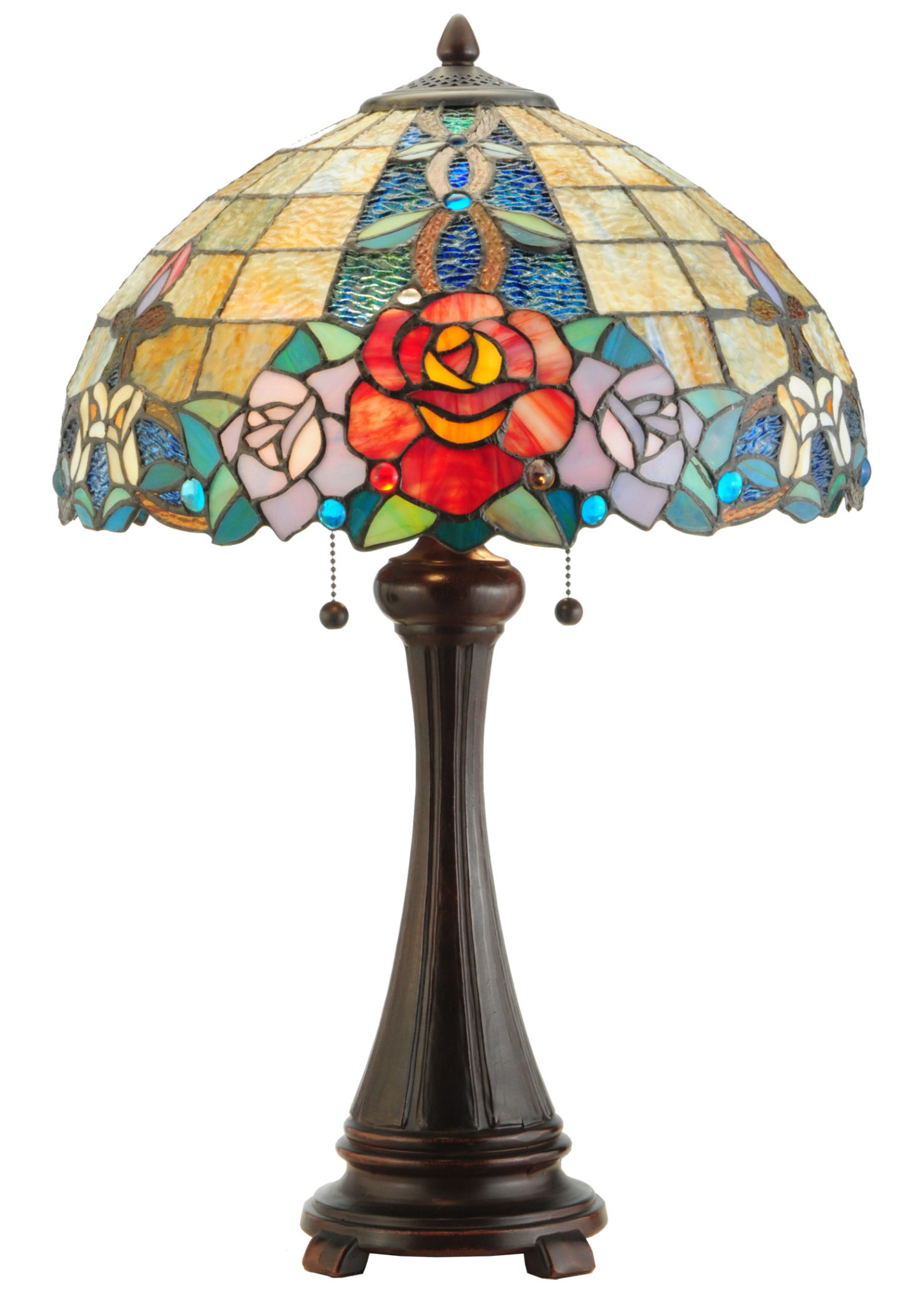 Photos - Desk Lamp Tiffany Meyda  138121 Rose Vine 2 Light 25" Tall Hand-Crafted Table Lamp with Stained Glass Mahogany Bronze Lamps Table Lamps 