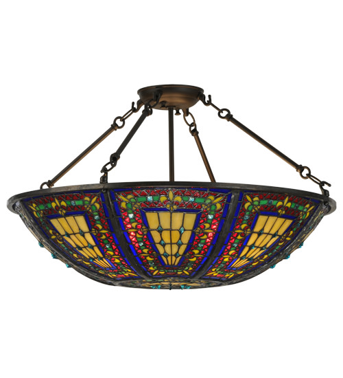 Photos - Chandelier / Lamp Tiffany Meyda  150817 Fleur-de-lis 4 Light 24" Wide Semi-Flush Bowl Ceiling Fixture Oil Rubbed Bronze Indoor Lighting Ceiling 
