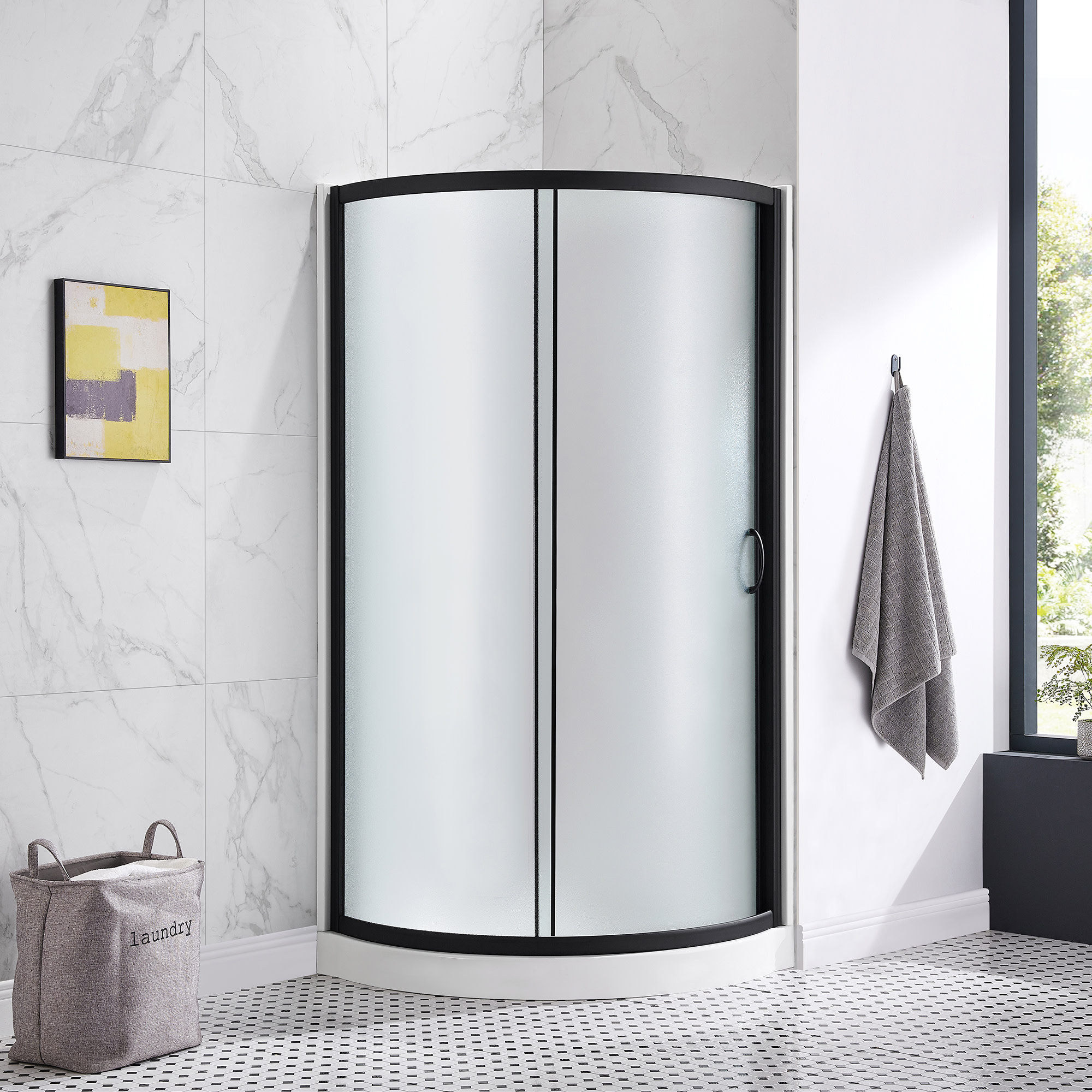 Photos - Shower Enclosure Miseno MSD3178KIT Breeze 33 in. L x 33 in. W x 77 in. H Round Corner Shower Kit With Sliding Door Acrylic Wall and Shower Ba 